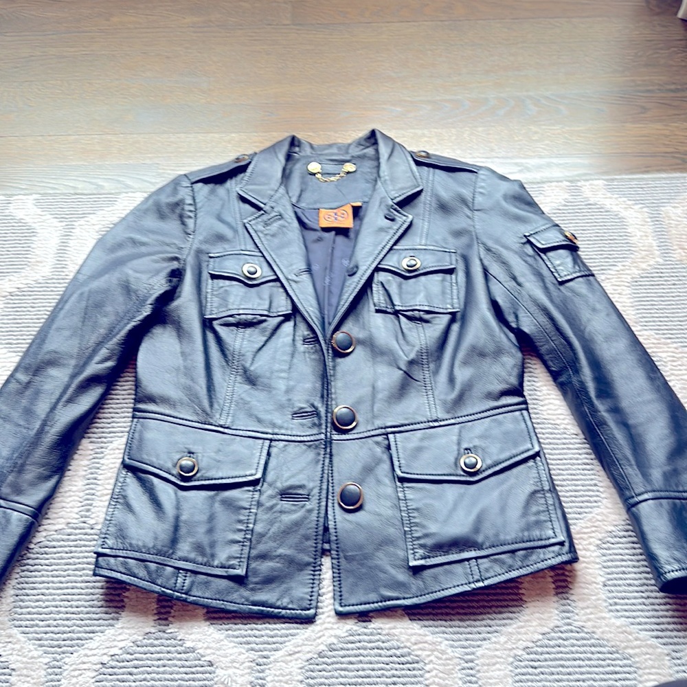 Navy Tory Burch leather utility jacket size 2